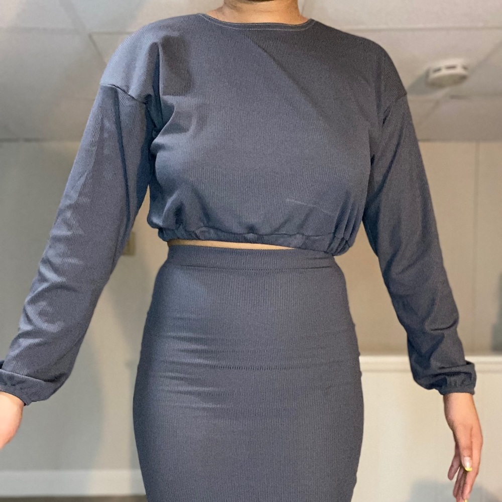 Rib crop top and midaxi skirt co ord set